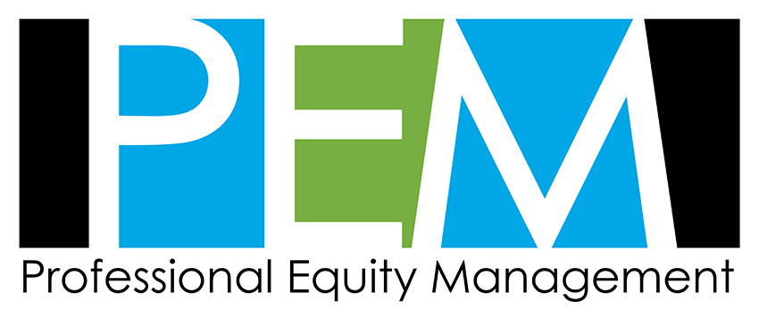 Logo featuring the letters "PEM" in bold, with "Professional Equity Management" written below. The letters "P" and "M" are blue, the "E" is green, and black bars frame the sides. This design reflects our expertise in Multi-Family Real Estate Investments.